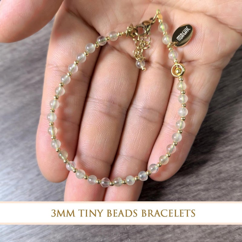 Morchic 3mm Tiny Beads Natural Gemstone Bracelet for Women, Adjustable 7.1" Energy Gem Charm Jewelry, Dainty Handmade Birthday Gift - Image 5